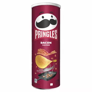 Potato chips Pringles Bacon Flavor 165 g — stacked crisps in can