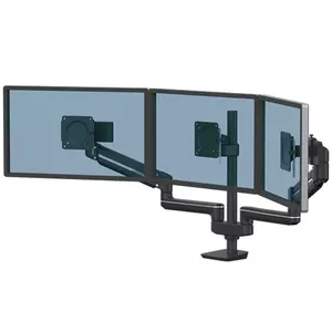Кронштейн для трёх мониторов Fellowes Tallo Modular 3FMS Black — 3 экрана до 27", 9 кг на держатель, VESA 75×75–100×100, зажим/сквозной монтаж