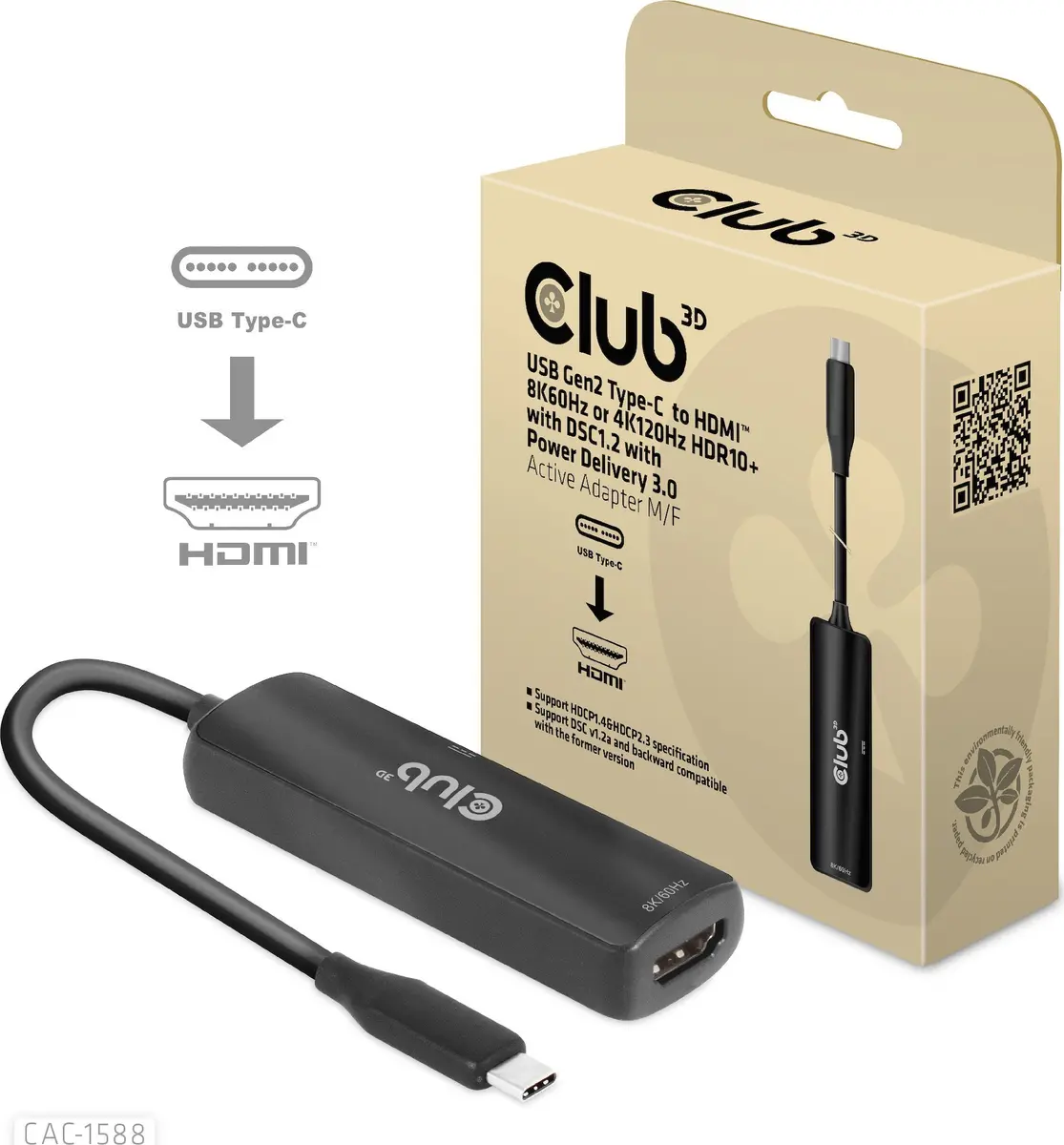 Club 3D CAC-1588 Aktīvs USB Type-C