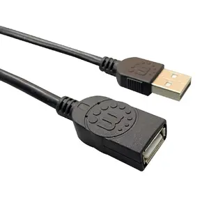 USB cable MANHATTAN 364898 — 3 m, USB A to USB A, USB 2.0, 480 Mbit/s, gold-plated contacts, magnetic shielding, black