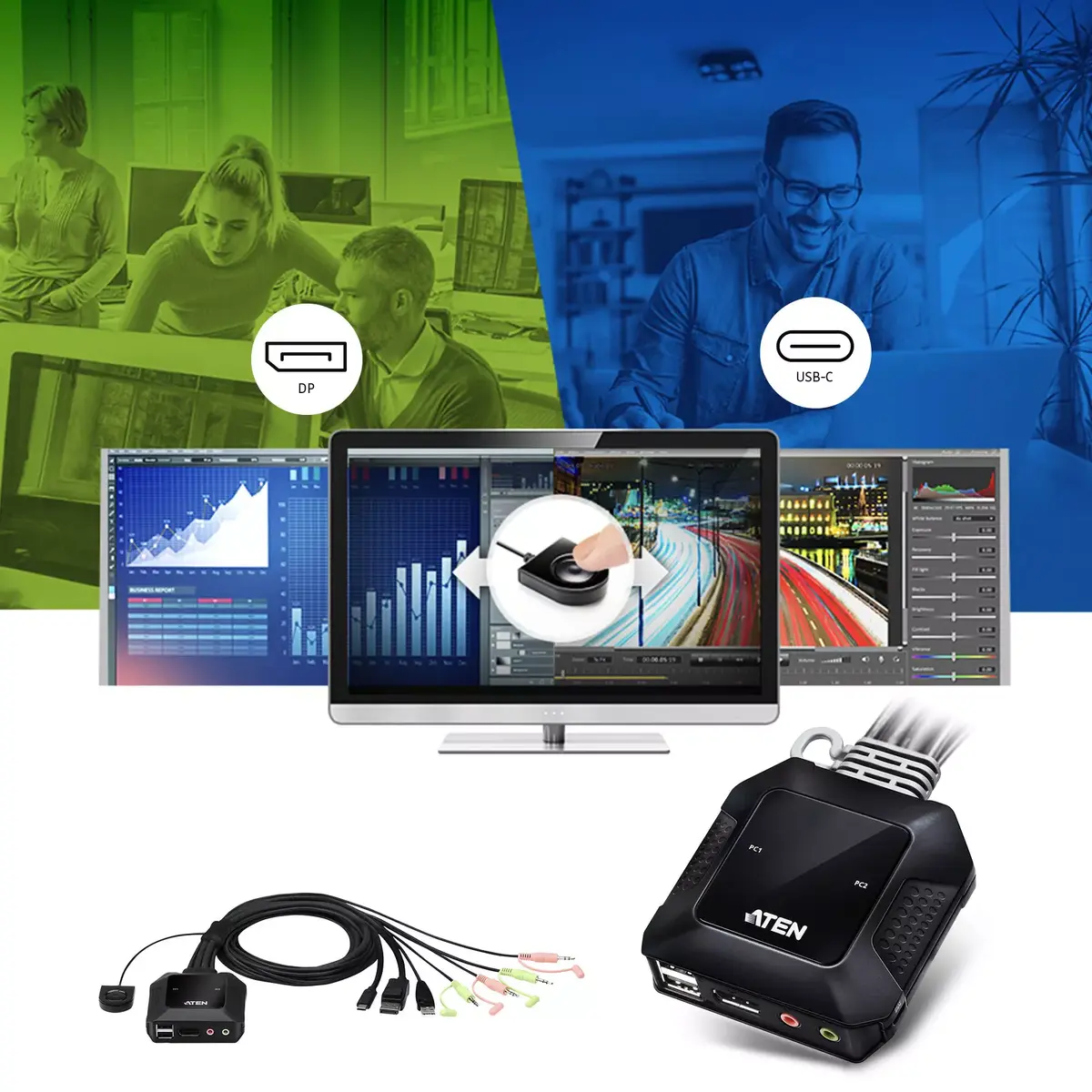 KVM Switch ATEN 2-Port USB-C DisplayPort Hybrid Cable Photo 4