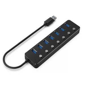 USB hubs Gembird UHB-U3P7P-01, 7 porti USB 3.2 Gen 1 (Type-A), kabelis 0,24 m, melns