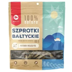 Лакомство для собак MACED Sprats 85 г — рыбное угощение для взрослых, белок 49% жир 38%, без консервантов и глютена