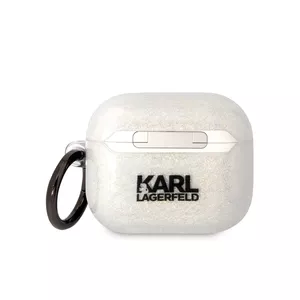 Aizsargvāciņš TPU ar mirdzumu Karl Lagerfeld priekš AirPods 3 ar 3D logotipu, balts