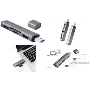 LogiLink USB 3.2 Gen 2 Hub 2-портовый USB-A с кардридером алюминий серый UA0394