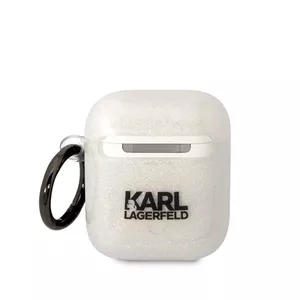 AirPods TPU glitter maciņš Karl Lagerfeld ar 3D logo Karl and Choupette priekš AirPods 1/2, balts