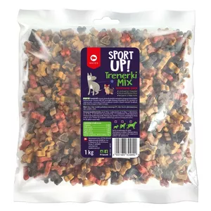 Suņu gardumi MACED Mix Sport Up! — gaļas kauliņi ar zivju garšu, 1 kg maisiņš, treniņu gardumi pieaugušajiem