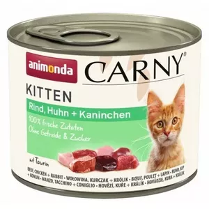 Влажный корм для кошек animonda Carny BEEF CHICKEN RABBIT 200 г — для котят, белок 10,5%, жир 6,3%, влажность 80%