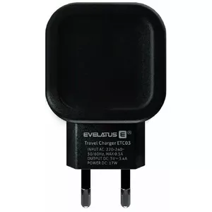 Adapteri Evelatus universālais ceļojumu lādētājs ar diviem USB 3,4A ETC03 melns