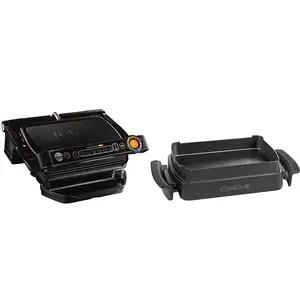 Контактный гриль Tefal GC7148 — 2000 Вт, корпус из нержавеющей стали, прямоугольный, регулируемый термостат, решётка, 365×365×175 мм