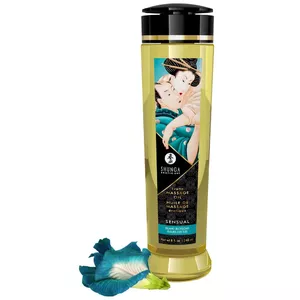 Masāžas eļļa Shunga Sensual 240 ml — dabīgas auksti spiestas eļļas, E vitamīns, Island Blossom aromāts