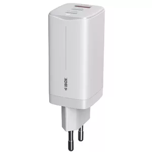 Зарядное устройство IBOX ILUC65W для мобильных устройств, 65 Вт, 2× USB‑C + 1× USB‑A, белое, кабель 1.5 м