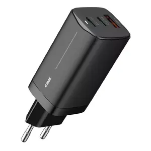 Сетевой зарядный адаптер IBOX ILUC65B — 65 Вт, 3x USB (2x USB‑A Gen1, 1x USB‑C), черный, 100–240 В