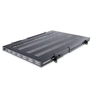 StarTech ADJSHELFHDV 1U 4-Post Adjustable Vented Server Rack Mount Shelf made of Steel in Black with 19.5 to 38in Adjustable Mounting Depth