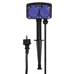 Удлинитель LogiLink LPS214 для наружного использования, 2 м, 2 розетки, IP44, черный/синий