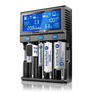 everActive UC-4200 Universal AC Battery Charger 12V 3A, supports AA/AAA/C/9V, 4 cells, black, built-in display