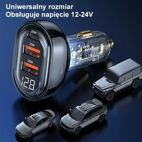 Авто зарядка usams CC159CC02 — 2×USB + 1×USB-C, 80W Photo 2