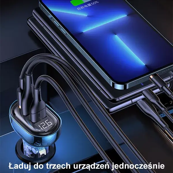 Авто зарядка usams CC159CC02 — 2×USB + 1×USB-C, 80W Photo 6