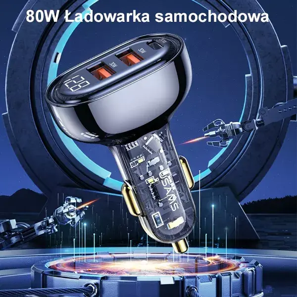 Авто зарядка usams CC159CC02 — 2×USB + 1×USB-C, 80W Photo 7
