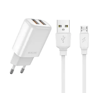 Jellico EU02 12W 2x USB 2.4A Ligzdu Ātrs adaptīvs universāls lādētājs + Micro USB Kabelis 1m Balts