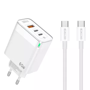 Сетевой адаптер Jellico C79 GaN 65 Вт 3,3–20 В (1,5–3,25 A) 2x USB-C набор с PD-кабелем, белый