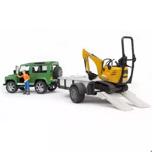 Игрушечный автомобиль BRUDER Land Rover Defender с прицепом CAT и человеком