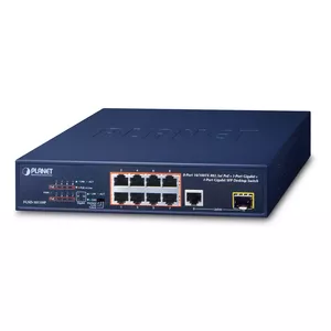 Nevadāms Gigabit PoE tīkla slēdzis PLANET FGSD-1011HP — 9 x RJ-45 (10/100/1000), 1U, zils
