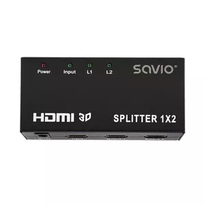 HDMI Video Splitter SAVIO CL-42 — 2x HDMI outputs, 1920x1080, 36-bit colour, metal housing, 5V/1A