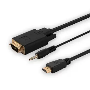 Переходник-кабель SAVIO HDMI Type A — VGA (D-Sub) + 3.5 мм, 1.8 м, черный