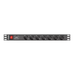 Power distribution unit LANBERG PDU-07F-0200-IEC-BK — 7x Type F outlets, 10 A, 1 m cable, 2500 W, indoor, black