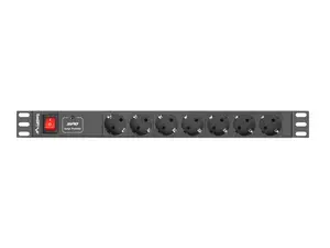 Lanberg PDU-07F-0200-IEC-BK Strāvas sadales bloks 7 AC kontaktligzdas Type F 1U Horizontāls Melns 2m kabelis C14 savienotājs 10A
