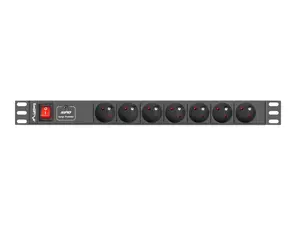 Lanberg PDU-07E-0200-BK Strāvas sadales bloks ar 7 Type E kontaktligzdām 2 m Kabelis Alumīnijs Melns 1U