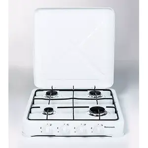 Gas hob Ravanson K-04T, 4 zones, rotary controls, countertop, metal/plastic, 495 mm width, black