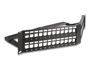 DeLOCK 66977 19-дюймовая патч-панель Keystone на 48 портов 2U угловая черная с разгрузкой натяжения