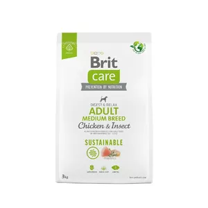 Sausais barības maisījums suņiem Brit Care Sustainable Adult Medium Breed Chicken & Insect, 3 kg, Olbaltumvielas 26%, Tauki 16%