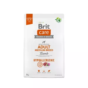 Сухой корм для собак Brit Hypoallergenic Adult Medium Breed Lamb 3 кг, белок 26% жир 16%, без глютена и лактозы