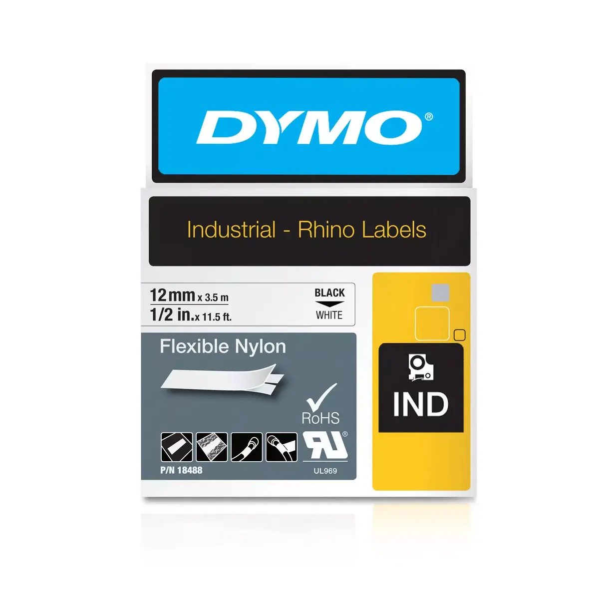 Etiķetes lente DYMO IND Flexible Nylon 12mm x 3.5m BW Photo 2