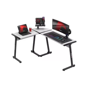 Угловой игровой стол Huzaro Hero 6.0 L-образный стальной каркас 1470×1120×740 мм, столешница из карбона, белый