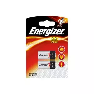 Single-use lithium battery Energizer CR123/CR123A 3 V, cylindrical 17×33.4 mm, 2 pcs