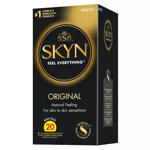 Condoms SKYN ORIGINAL 20 pcs — polyisoprene (Skynfeel), ultra-thin, latex-free, length 180 mm, nominal width 53 mm
