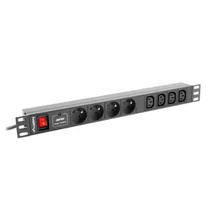 Strāvas sadales vienība LANBERG PDU-04E04I-0200-IEC-BK — 1U, 4 Type E kontaktligzdas, kabelis 2 m, 10 A, 220–250 V