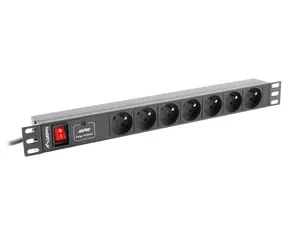 Power extension PDU LANBERG PDU-07E-0200-IEC-BK — 7x Type E outlets, 2 m cable, 10 A, 2500 W, indoor, black
