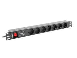 Lanberg PDU-07F-0200-BK Strāvas sadales bloks 1U Horizontāls Melns 7 AC kontaktligzdas Type F 16A 220-250V 2m kabelis