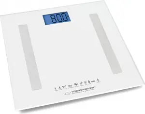 Elektroniskās personu svaru svari ESPERANZA EBS016W — rūdīts stikls, 180 kg kapacitāte, Bluetooth, LCD, 8 lietotāji