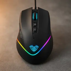 Мышь AULA F805 Многоцветная подсветка Провода Игровая Оптическая мышь 7 кнопок 800-6400dpi 4000FPS 32ips Черная