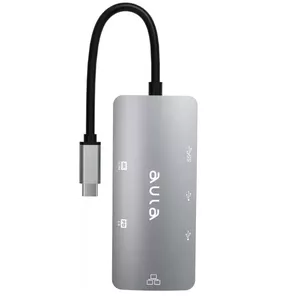 Aula UC-910 6в1 Hub USB-C на Hdmi 4K 60Hz / 2x USB 2.0 / USB 3.0 / PD заряд / RJ45 Internet 