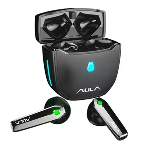 Aula F101 Spēļu Stereo Bluetooth 5.0 Bezvadu Hi-Fi Austiņas ar HD Mik. / Uzlādes maku Melna