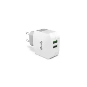 Indoor AC Charger Celly TC2USBTURBO — 2× USB 2.0, for Smartphones and Tablets, White