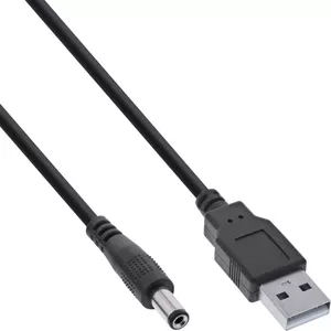 InLine adapter cable USB A male to DC 5.5x2.10mm plug black 1m