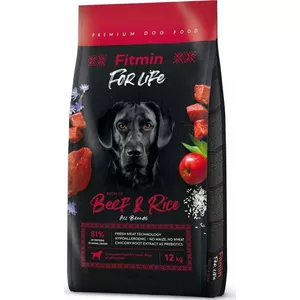 FITMIN Dog for life Beef & Rice - sausā barība suņiem - 12 kg